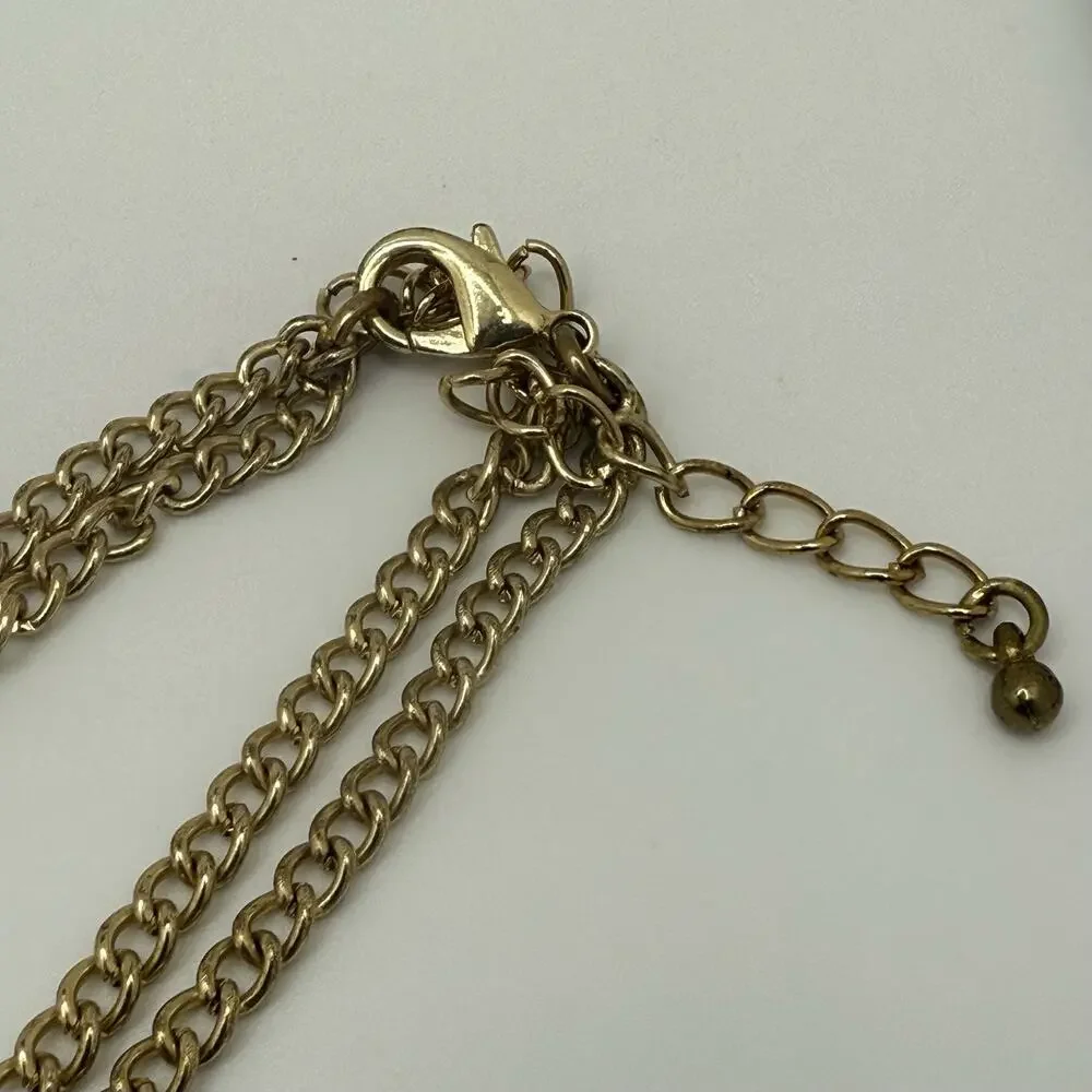 Dangle Beaded‎ Necklace Gold Tone Blue Gray Statement Double Strand Chain 19-22”